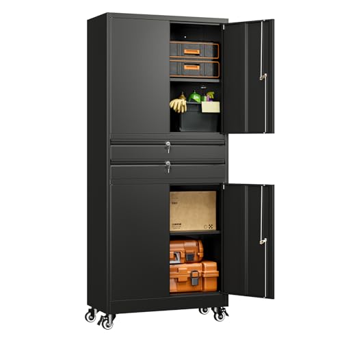 Metal Garage Storage Cabinet with Locking Doors and Adjustable Shelves
