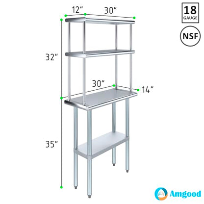 Stainless Steel Work Table Double Tier Overshelf