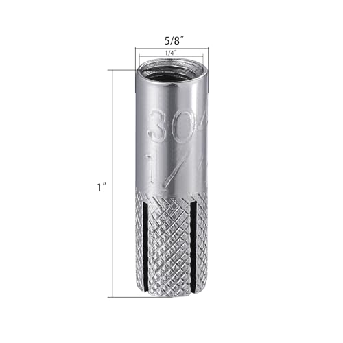 100 pcs) 1/4"-20 Premium Stainless Steel Drop in Anchors Assortment, Knurled Drop-in-Anchor for Solid Concrete, Internal Forced Expansion Screw Bolts