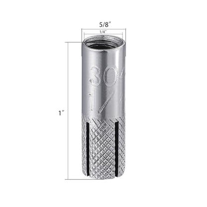 20 pcs) 1/4"-20 Premium Stainless Steel Drop in Anchors Assortment, Knurled Drop-in-Anchor for Solid Concrete, Internal Forced Expansion Screw Bolts (20 Count)