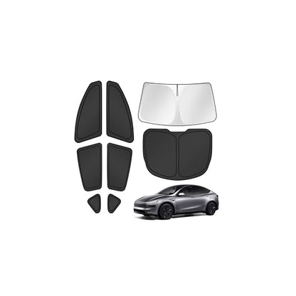 Window Shades for 2025 2026 New Tesla Model Y Juniper Accessories Windshield Sun Shade Side Rear Window Covers Sunshade Sun Visor Shield Privacy Protection for Camping Keep Car Cool Black 8PCS (8 Count)