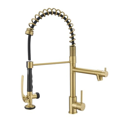 Commercial Brushed Gold Kitchen Faucet with Pull Down Sprayer