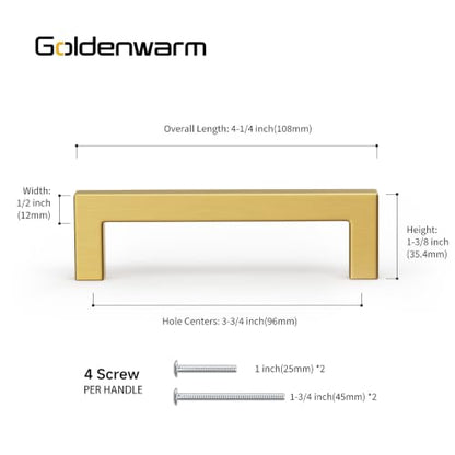 35 Pack 3-3/4 in Gold Cabinet Handles Brushed Brass Drawer Pulls