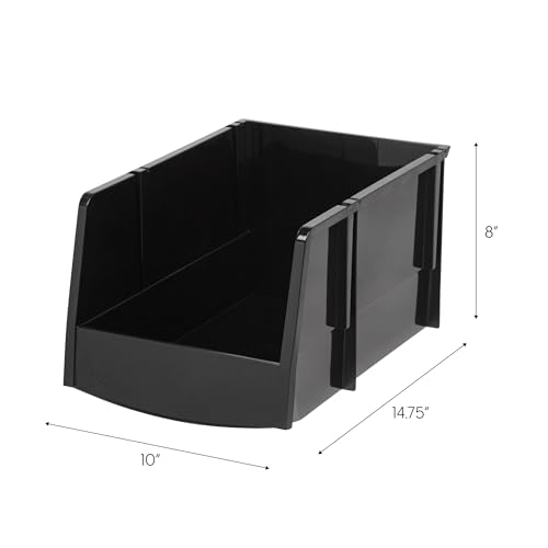 6-Pack, Jumbo Open Front Stackable Storage Bins, Black (6 Count)