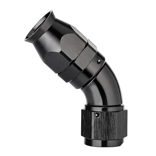 6AN 45 Degree PTFE One Piece Full Flow End Hose Fitting Aluminum Black