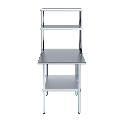 Stainless Steel Work Table Double Tier Overshelf