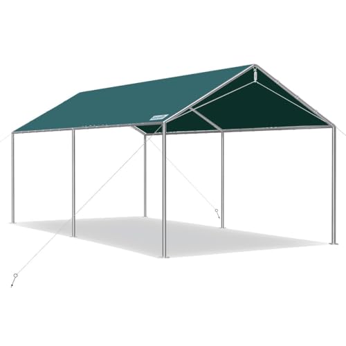 10x15 ft Heavy Duty Car Canopy Galvanized Frame Carport Outdoor Party Tent Boat Shelter with 3 Reinforced Steel Cables