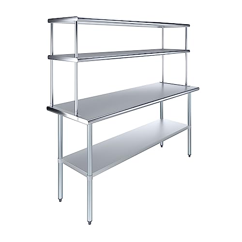 Stainless Steel Work Table Double Tier Overshelf