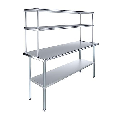 Stainless Steel Work Table Double Tier Overshelf