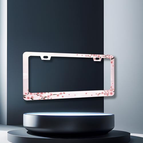 Cherry Blossom Stainless Steel Floral Pink Flowers License Frame 12.2 x 6.2