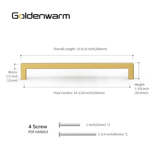 10 Pack 10 Inch Gold Cabinet Handles Brushed Brass Drawer Pulls