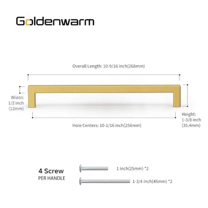 10 Pack 10 Inch Gold Cabinet Handles Brushed Brass Drawer Pulls