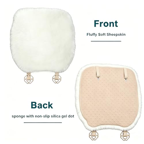 2 Pack White Fuzzy Sheepskin Car Seat Covers for Soft Genuine Wool Cushion (2 Count)