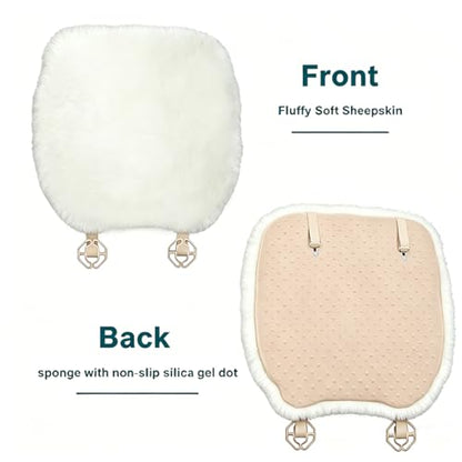 White Genuine Sheepskin Car Seat Cover for Fuzzy Fur Wool Cushion