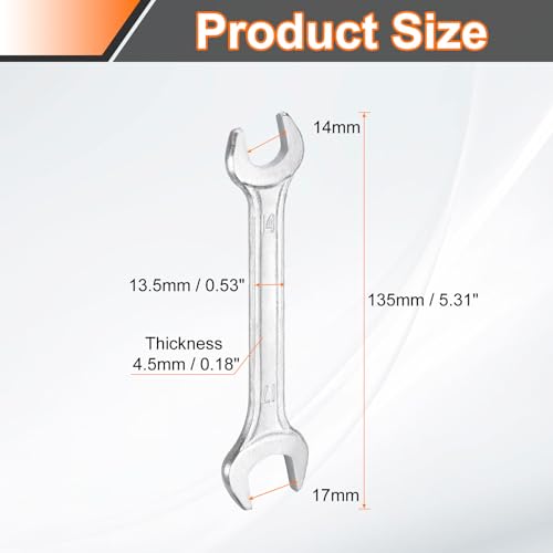 2pcs Double Open End Wrench 14mm x 17mm Metric 15 Degree Offset Angle Small Flat Head Wrench Galvanizing Open Ended Spanner for Automotive Repair Furniture Assembly (2 Count)