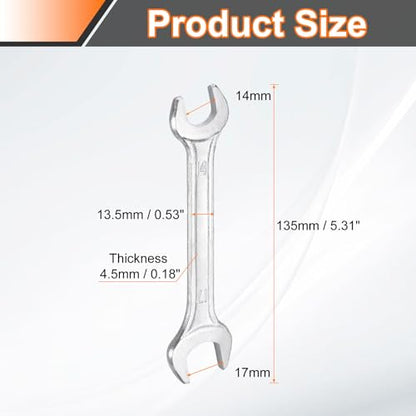 2pcs Double Open End Wrench 14mm x 17mm Metric 15 Degree Offset Angle Small Flat Head Wrench Galvanizing Open Ended Spanner for Automotive Repair Furniture Assembly (2 Count)