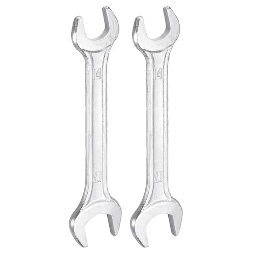 2pcs Double Open End Wrench 14mm x 17mm Metric 15 Degree Offset Angle Small Flat Head Wrench Galvanizing Open Ended Spanner for Automotive Repair Furniture Assembly (2 Count)