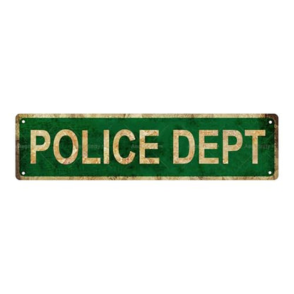 POLICE DEPT Vintage Metal Tin Street Sign Bar Cafe Garage Cave Home Room Wall Bathroom Farmhouse Garden Porch Patio Decor
