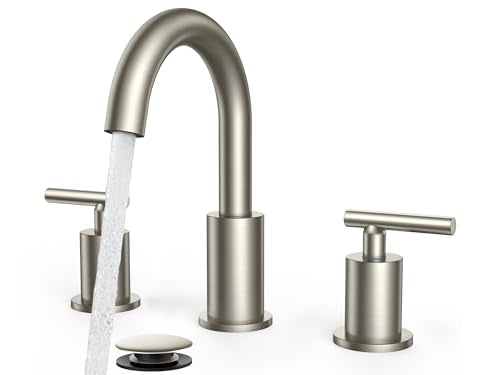 Bathroom Sink Faucet 3 Hole Brushed Nickel 8 Inch Widespread
