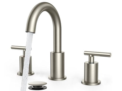 Bathroom Sink Faucet 3 Hole Brushed Nickel 8 Inch Widespread