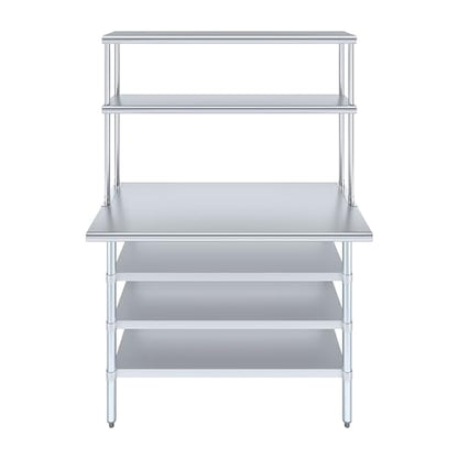 24" x 48" Stainless Steel Work Table with 3 Shelves and 12" Wide Double Tier Overshelf