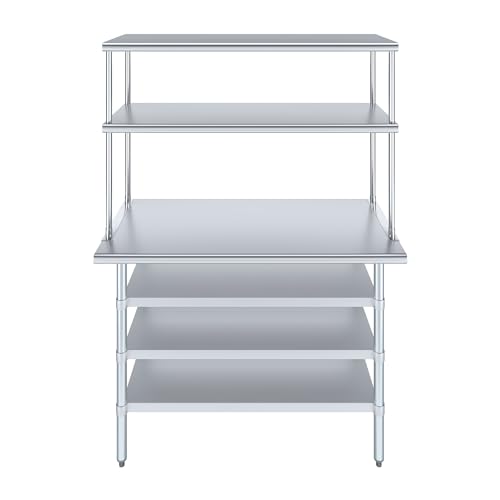 24" x 48 Stainless Steel Work Table with 3 Shelves and 18" Wide Double Tier Overshelf