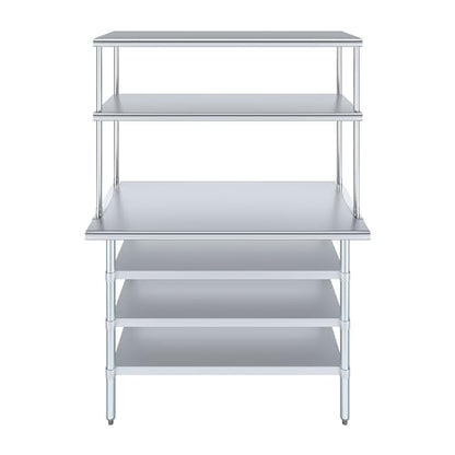 24" x 48 Stainless Steel Work Table with 3 Shelves and 18" Wide Double Tier Overshelf