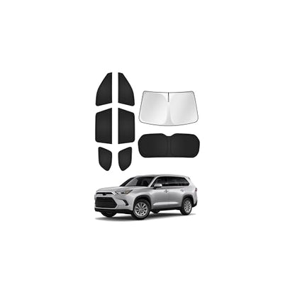 Windshield Sun Shade for Toyota Grand Highlander 2024 2025 2026 Car Window Shades Thicken UV Block and Blackout Privacy Foldable Sunshades 8PCS Accessories Keep Cool Sun Visor Covers (8 Count)