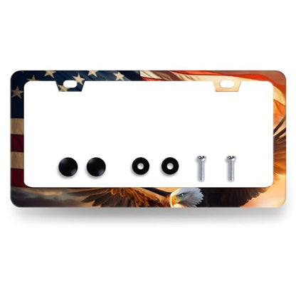 Stainless Steel Patriotic Eagle License Plate Frame 12.2 x 6.2 Inch