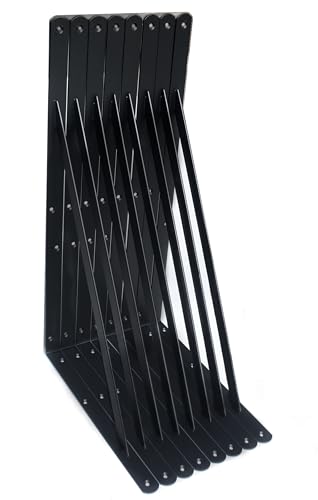 8 Pack L20 x H 12" Black Heavy Duty Shelf Brackets with Screws Metal Shelf Brackets Shelf Support Angle Brackets for Shelves L Brackets Heavy Duty Floating Shelf (8 Count)