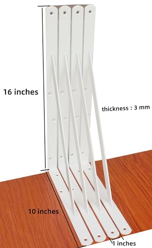 8 Pack L16 x H 10" White Heavy Duty Shelf Brackets with Screws Metal Shelf Brackets Shelf Support Angle Brackets for Shelves L Brackets Heavy Duty Floating Shelf (8 Count)