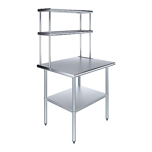 Stainless Steel Work Table Double Tier Overshelf 30" x 36" Work Table + 12" Overshelf