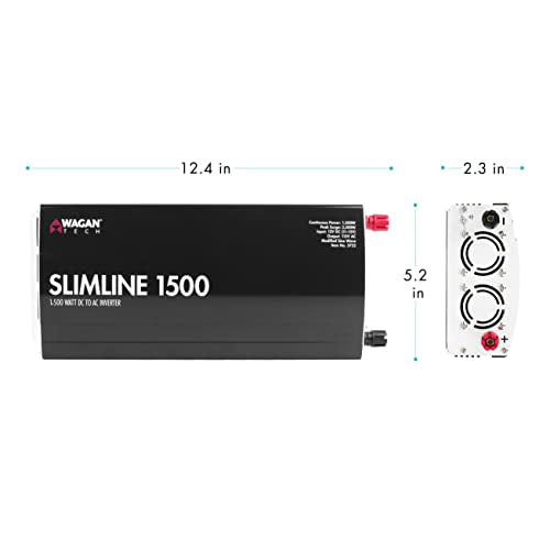EL3722 1500W Slim Line AC to DC Power Inverter 1500W TrueRated Continuous 3000W Surge Power DC 12V to AC 110V Power Inverter with 2 AC Outlets and 2A USB Charging Port
