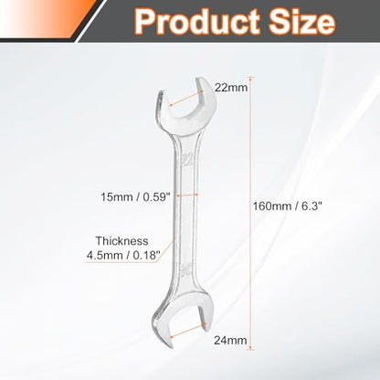 2pcs Double Open End Wrench 22mm x 24mm Metric 15 Degree Offset Angle Small Flat Head Wrench Galvanizing Open Ended Spanner for Automotive Repair Furniture Assembly (2 Count)