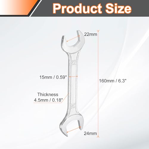Double Open End Wrench 22mm x 24mm Metric 15 Degree Offset Angle Small Flat Head Wrench Galvanizing Open Ended Spanner for Automotive Repair Furniture Assembly