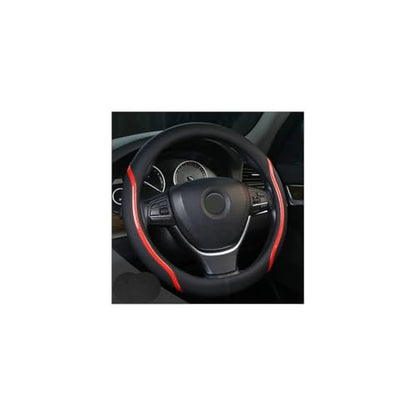 Steering Wheel Cover Black and Red Leather Universal 14.5 (3 Count)