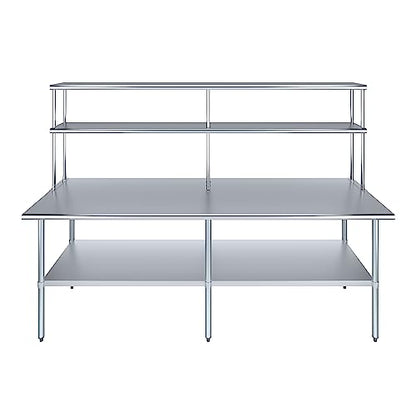 Stainless Steel Work Table Double Tier Overshelf