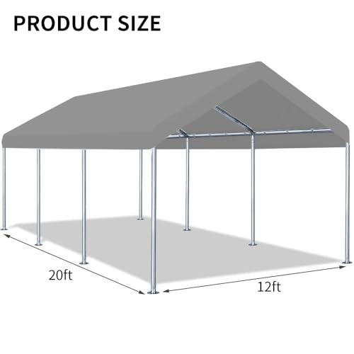 12'x20' Carport Canopy Replacement Cover Gray