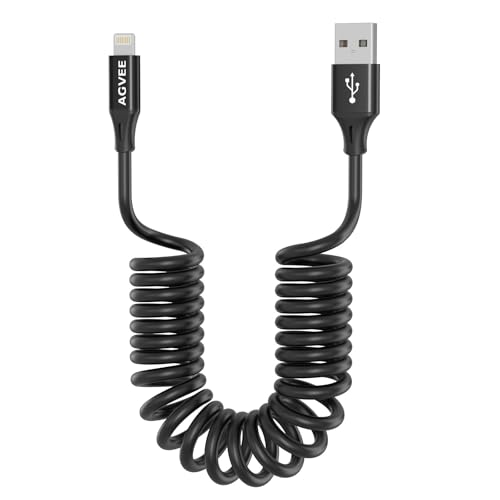 5ft Coiled Short USB to Lightning Charging Cable [MFI Certified] 3A Fast Charger Cord in Car for iPhone 14 (5 Foot)
