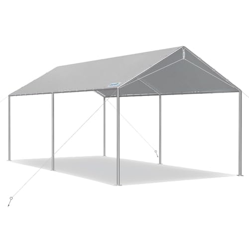 10x15 ft Heavy Duty Car Canopy Galvanized Frame Carport Outdoor Party Tent Boat Shelter with 3 Reinforced Steel Cables