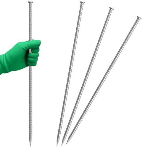 Rebar Stakes 24 Inch Galvanized Metal Steel Ground Spikes Heavy Duty (4 Count)