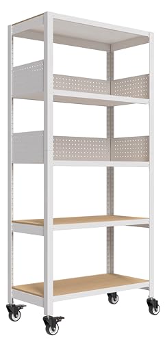 House White 32" W 5 Tier Rolling Pegboard Storage Cart Wheels