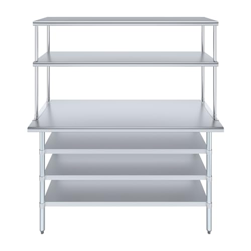 24" x 60" Stainless Steel Work Table with 3 Shelves and 18" Wide Double Tier Overshelf