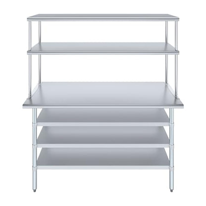 24" x 60" Stainless Steel Work Table with 3 Shelves and 18" Wide Double Tier Overshelf