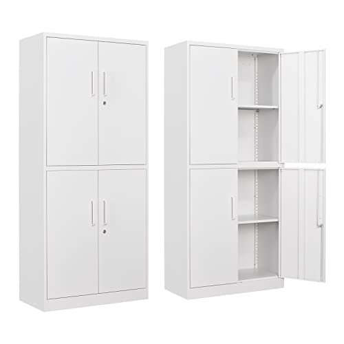 Metal Storage Locking Cabinet with 4 Doors and 2 Adjustable Shelves
