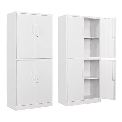 Metal Storage Locking Cabinet with 4 Doors and 2 Adjustable Shelves