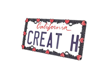 3D Daisy Heart License Plate Frame from Pure Zinc Alloy Metal Perfect Plate Holder