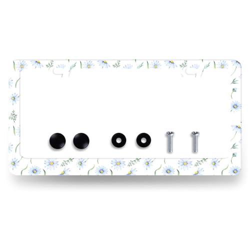 Stainless Steel Cute Blue Daisy Flowers License Plate Frame 12.2 x 6.2 Inch