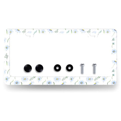 Stainless Steel Cute Blue Daisy Flowers License Plate Frame 12.2 x 6.2 Inch