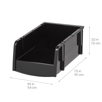 8-Pack, Small Stackable Storage Bins, Black (8 Count)